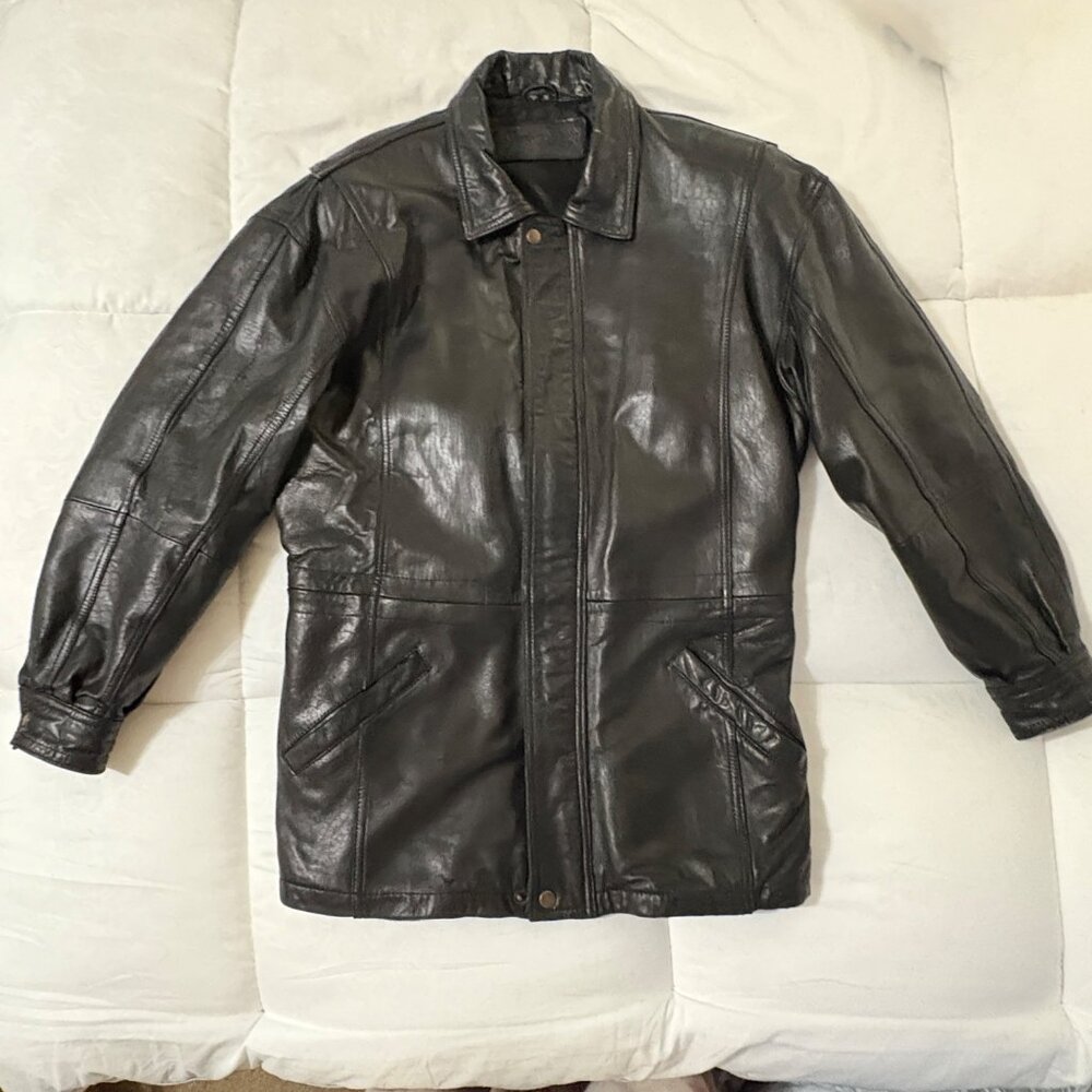 Georgetown Leather Design VTG 90s Black Mens Jacket Genuine Leather Coat M - Picture 3 of 15